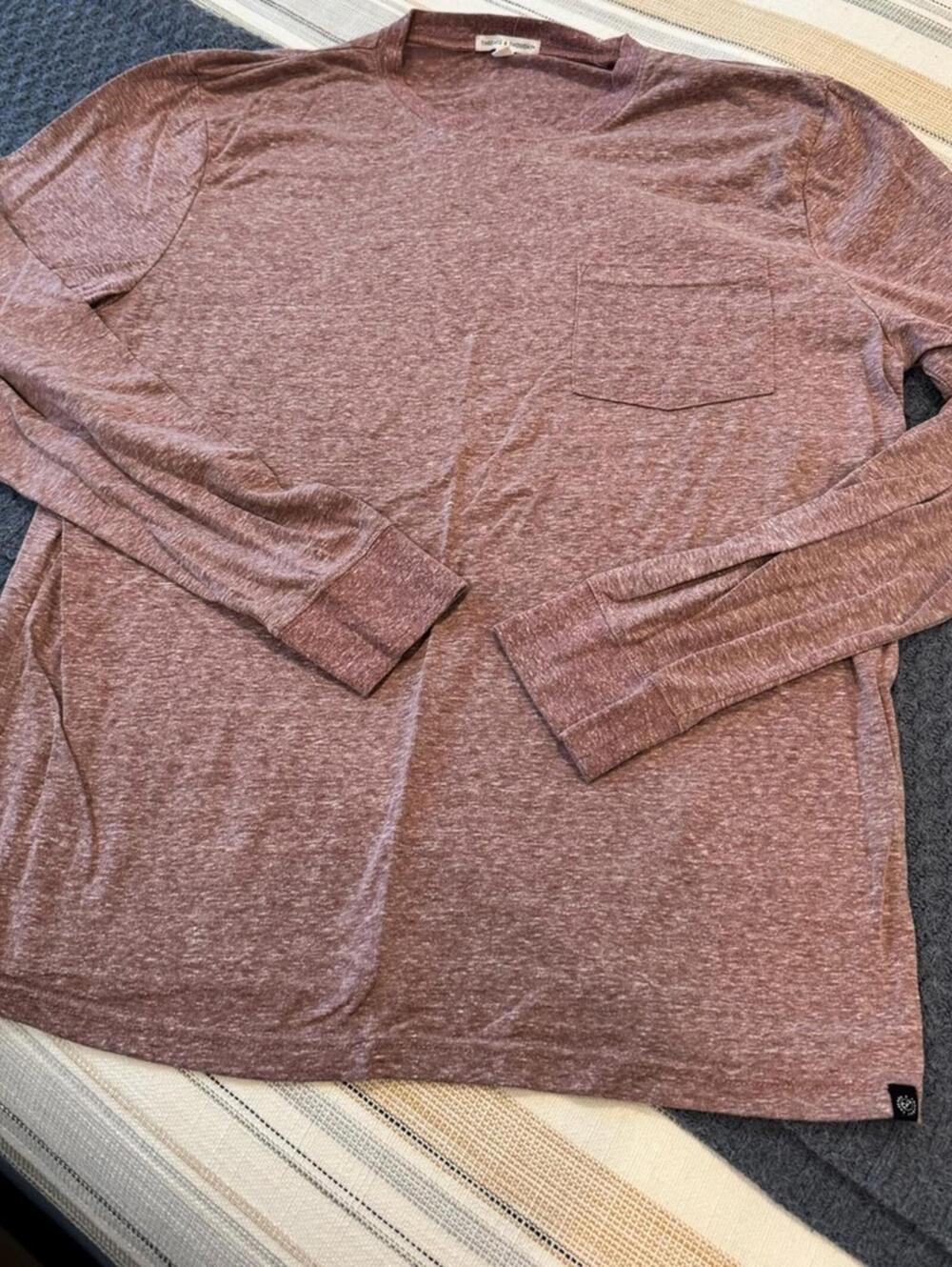 Threads 4 Thought Men's Long Sleeve T-Shirt XL Brown Pink Heathered Crew Neck